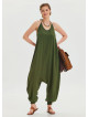 Khaki Bohemian Jumpsuit with Elasticated Legs and Tied Neck 4483